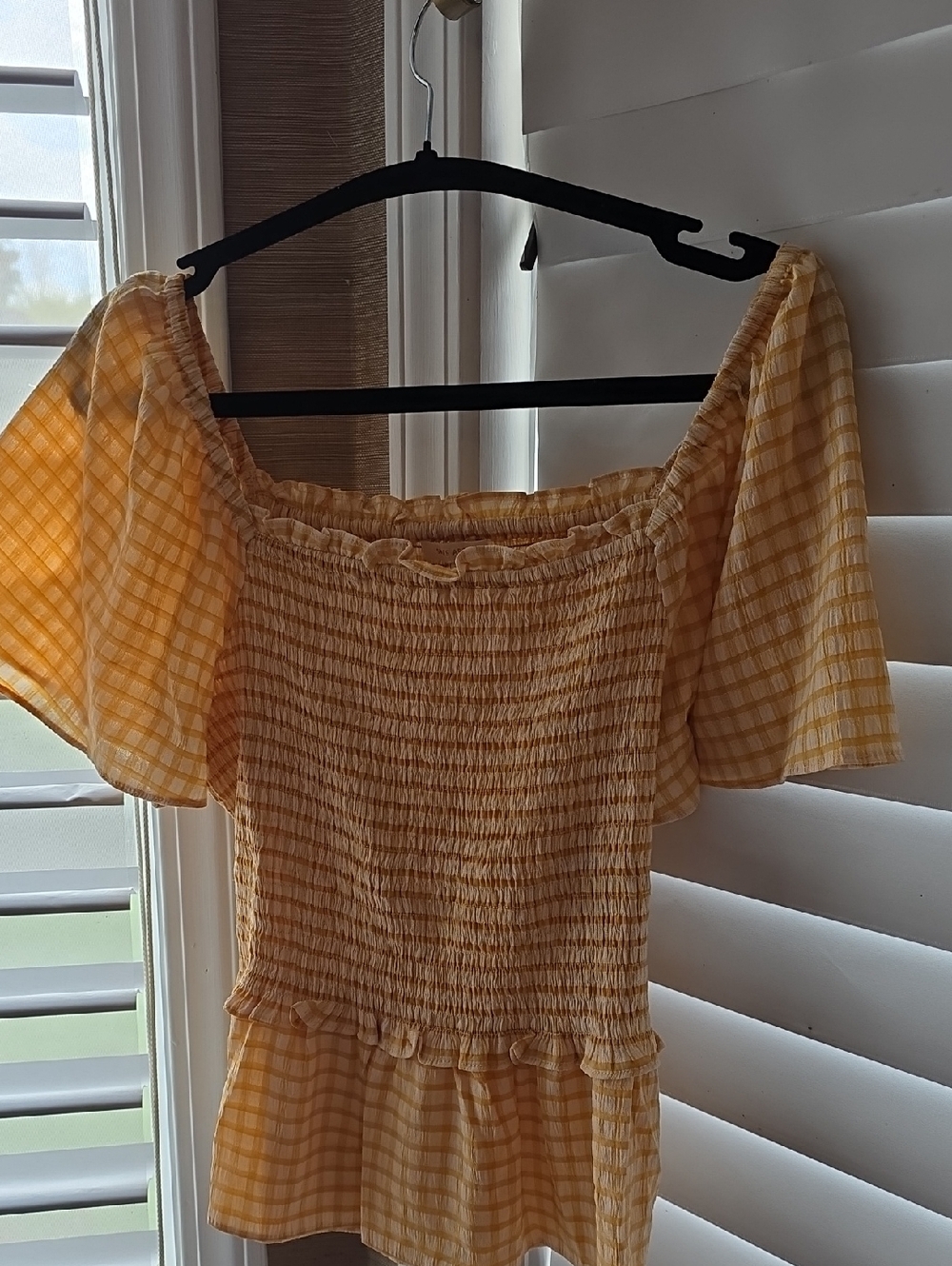 Skies Are Blue Yellow and White Gingham Smocked Peplum Top